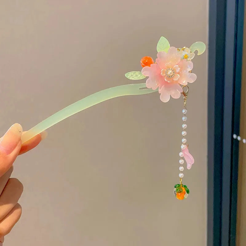 Elegant Chinese Style Hair Clip Tassel Hair Stick Traditional Floral Design Hairstyle Accessory Women Jewelry Hairpin Hairneedle