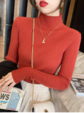 New Women's Elegant Solid Basic Knitted Tops Women Turtlneck Sweater Long Sleeve Casual Slim Pullover Fashion Simple Chic Tops