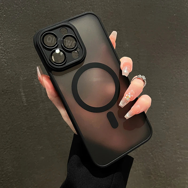 Luxury Matte Armor For Magsafe Magnetic Wireless Charging Case For iPhone 11 12 13 14 15 16 17 Air Pro Max Plus Shockproof Cover