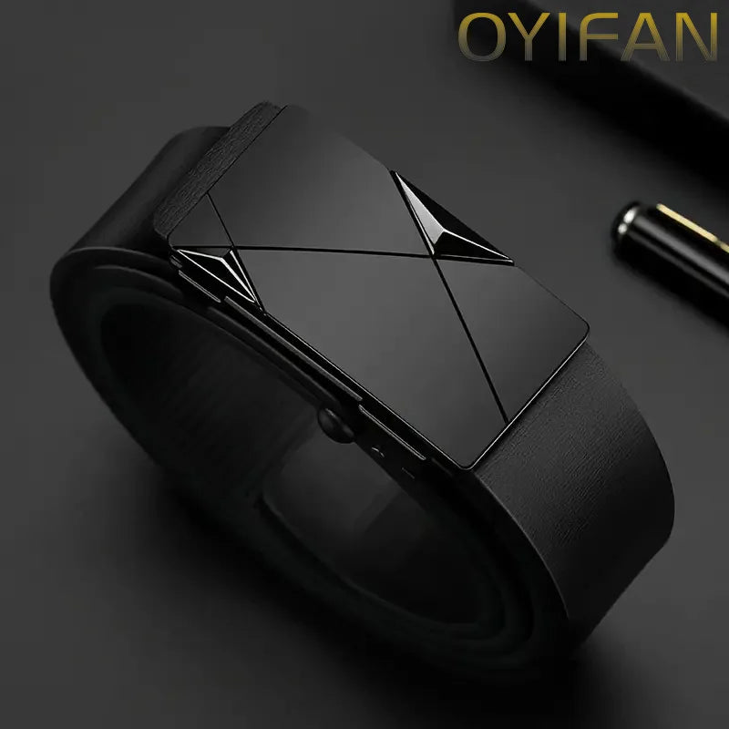 Men's student style belt with no teeth, automatic type, new model, made of leather, simple and versatile for pants.
