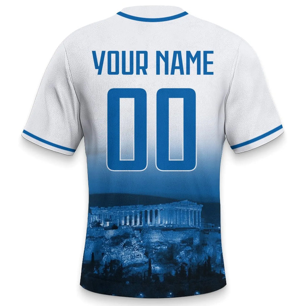Custom Greece Baseball Jersey with City Skyline Personalized Name Number Baseball Shirt for Men Women Youth Kids