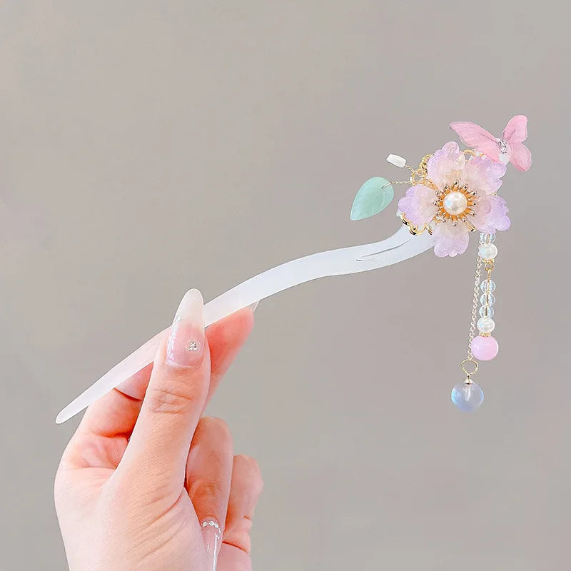 Elegant Chinese Style Hair Clip Tassel Hair Stick Traditional Floral Design Hairstyle Accessory Women Jewelry Hairpin Hairneedle