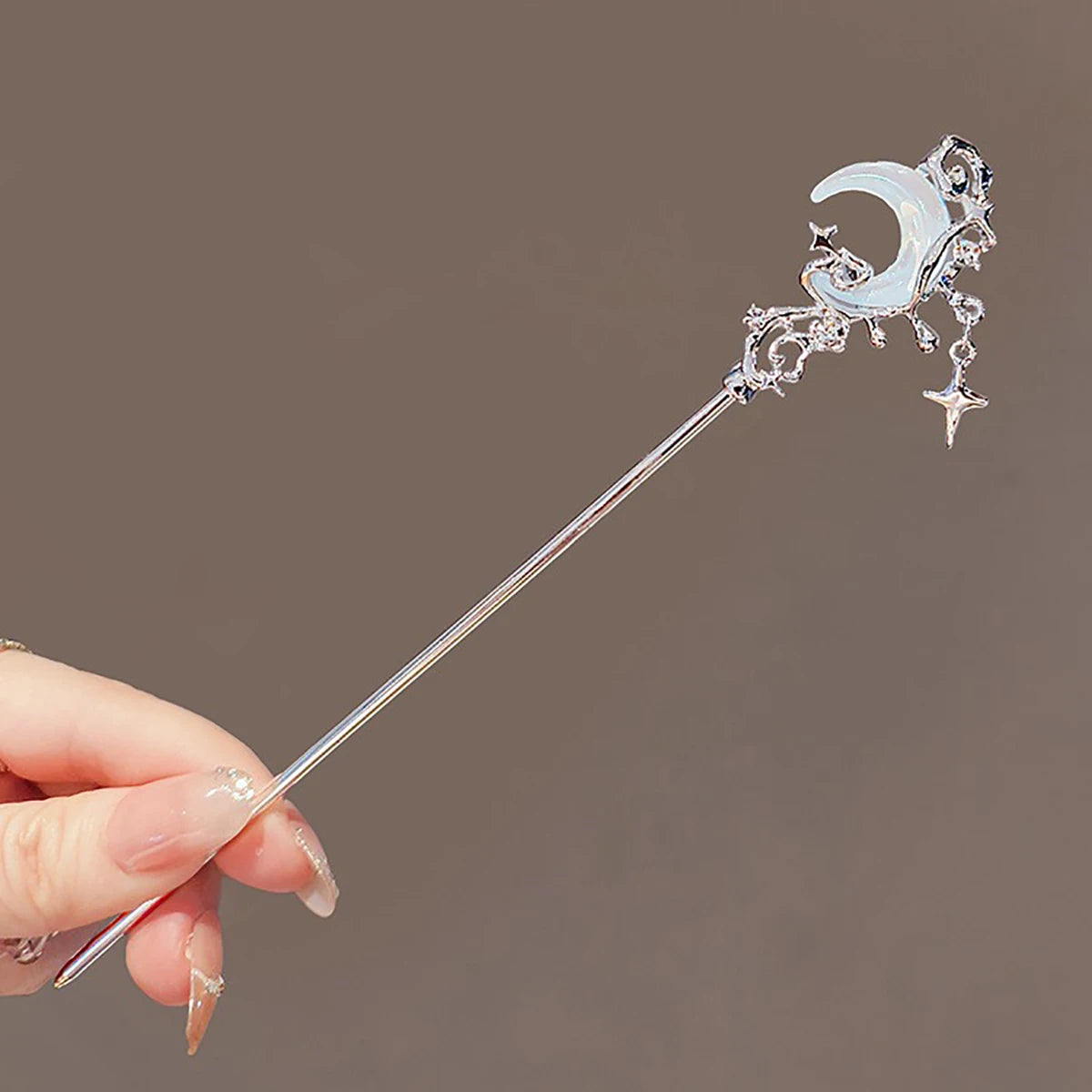 Vintage Moonstone Star Moon Hair Sticks for Women Chinese Style Cross Tassel Hairpin Disk Hair Chopsticks Hair Accessories