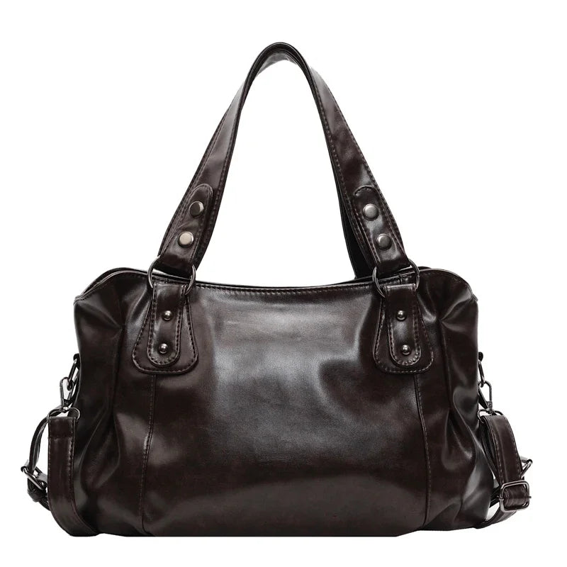 Retro Large Capacity PU Shoulder Bag for Women, Classic Solid Color Crossbody Tote Bag with Roomy Style