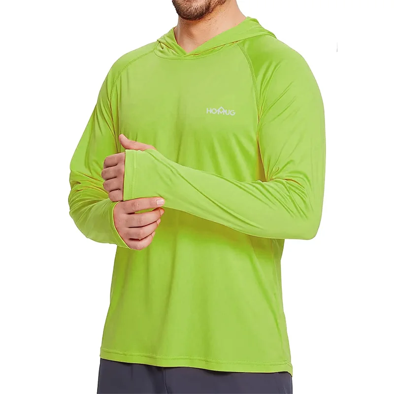 Mens UPF50+ Performance T-Shirt Hoodie Long Sleeve Casual Sun Protection T-Shirt Running Quick Dry Hoodie Sunscreen Fishing Wear
