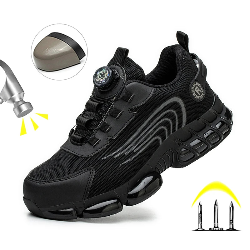 Rotary button new safety shoes for men, anti-impact and anti-piercing work shoes, fashionable men's sports shoes, and safety pro