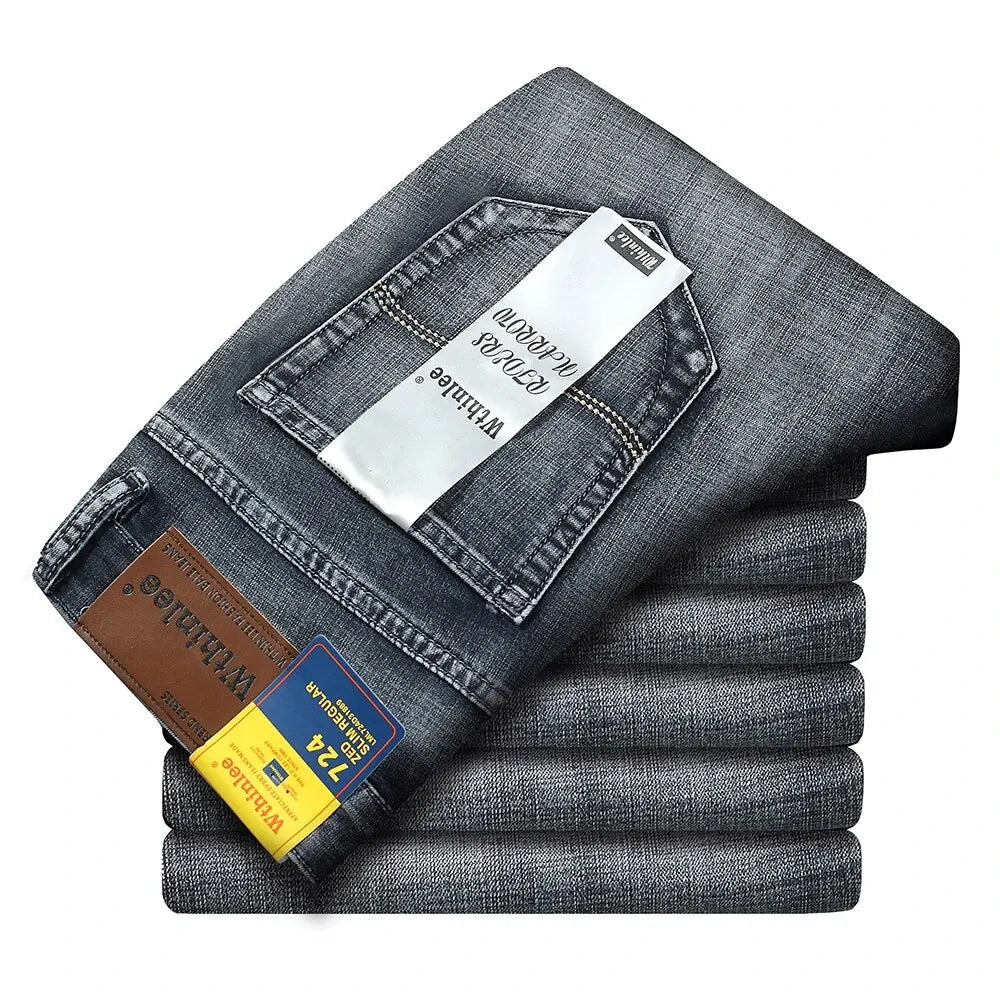 Wthinlee New Business Men's Jeans Casual Straight Stretch Fashion Classic Blue Black Work Pant Denim Trousers Male  Clothing