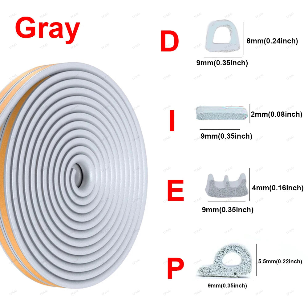 5m/10m DIEP Shape Window Seal Strip 4 Colors Self-adhesive Rubber Weather Stripping Door Windproof Insulation Noise Tape