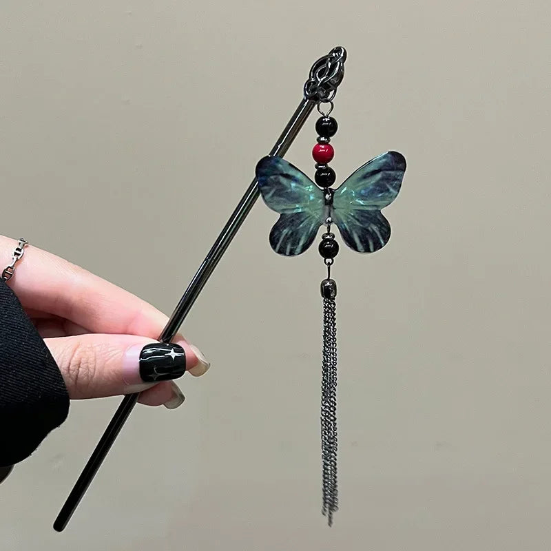 2026 New Chinese Style Butterfly Flower Tassel Hair Stick for Women Vintage Metal Hanfu Chopstick Hair Sticks Hair Accessories