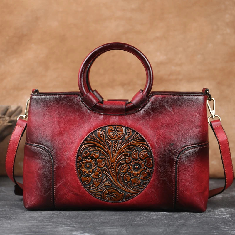 High Quality PU Leather Women Handbag Retro Embossed Large Capacity Female Shoulder Messenger Bag Brown Black Red Green Grey m58