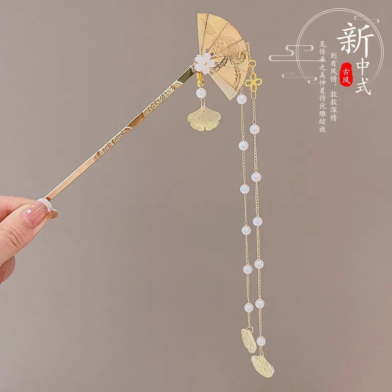 Elegant Chinese Style Hair Clip Tassel Hair Stick Traditional Floral Design Hairstyle Accessory Women Jewelry Hairpin Hairneedle