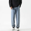 2026 New Korean Men's Casual Long Jeans Classic Man Straight Denim Wide-leg Pants Solid Color Light Blue Grey Black