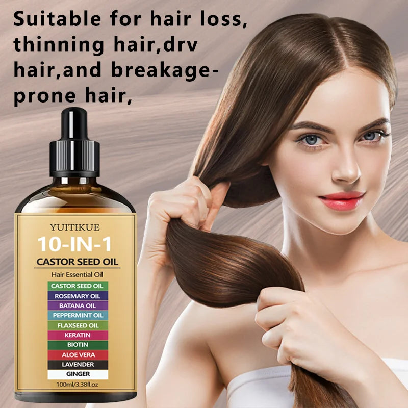 10-in-1 Castor Hair Essential Oil 100ml - Nourishing Scalp Oil with Batana, Peppermint & Biotin