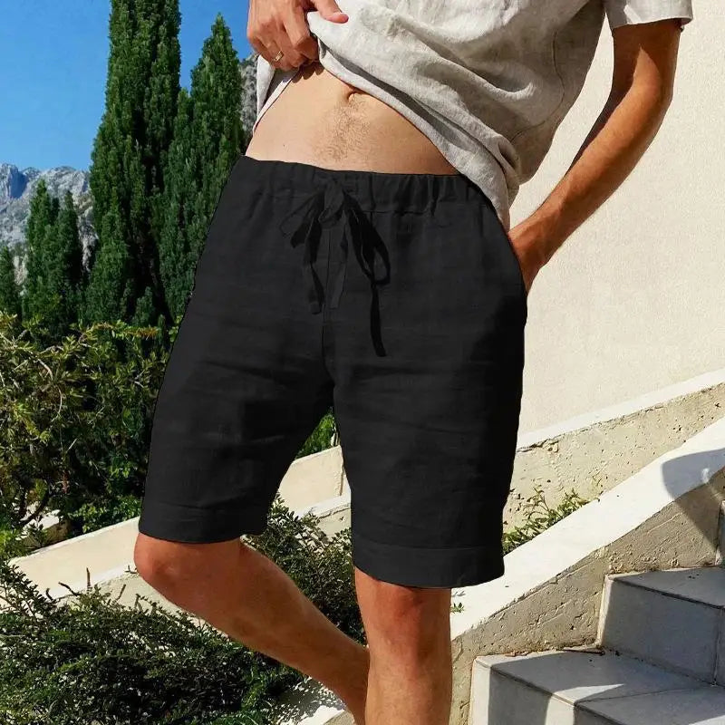 New men's cotton and linen solid color short shorts lightweight sports pants linen beach shorts jogging sports shorts men's shor