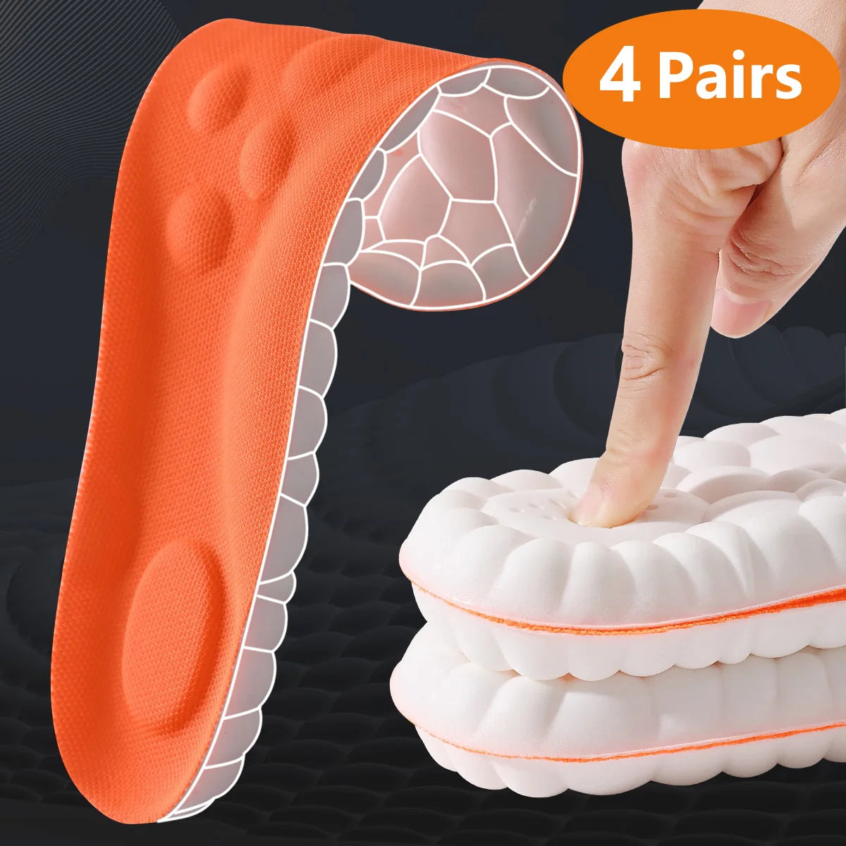 Soft Breathable Shock Absorption Cushion Running Insoles 4D Cloud Technology PU Sole Sports Insoles For Orthopedic Care 2026 New
