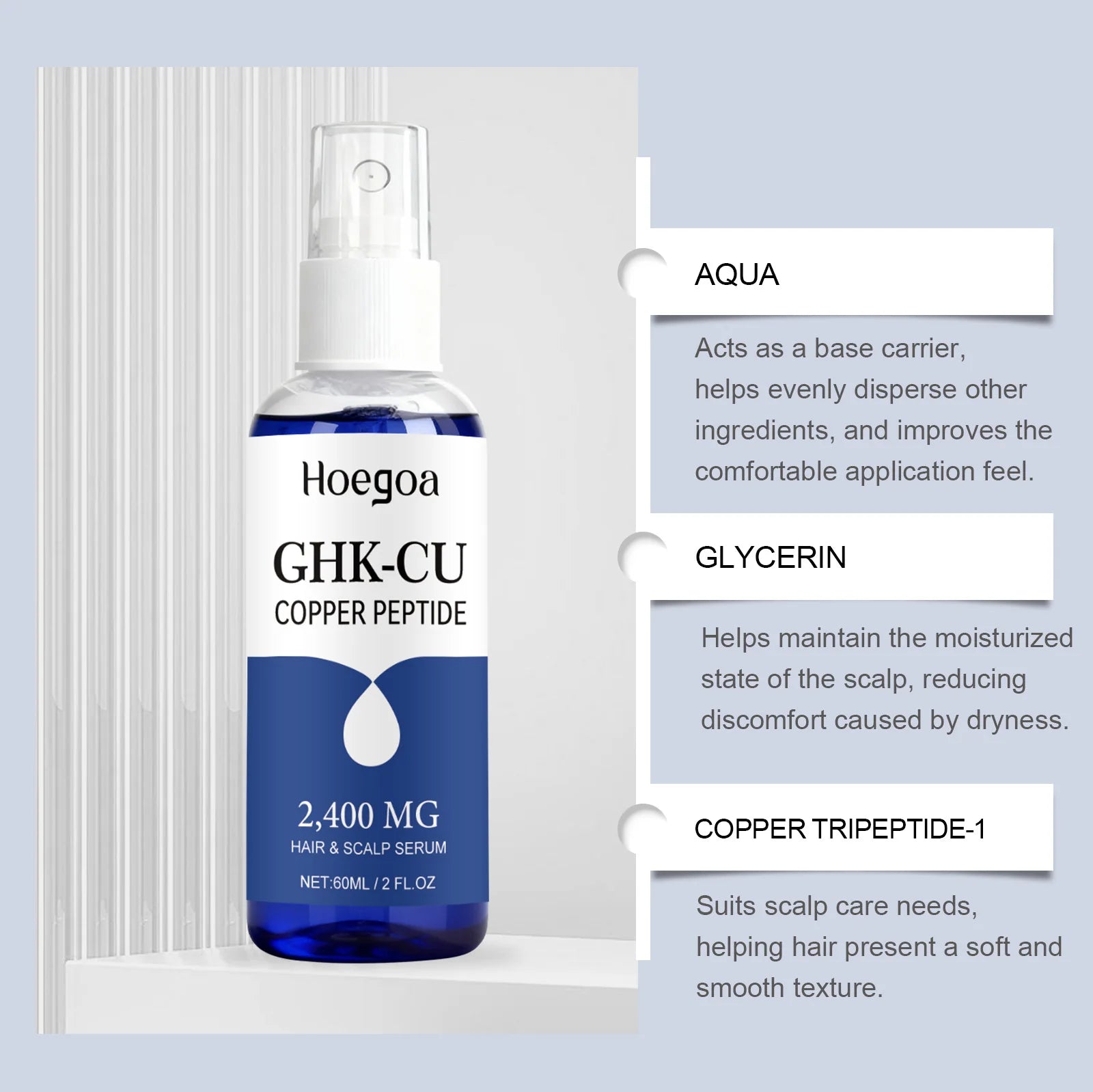 Copper peptide hair and scalp serum, lightweight, moisturizing, refreshing, non-greasy, everyday care essence