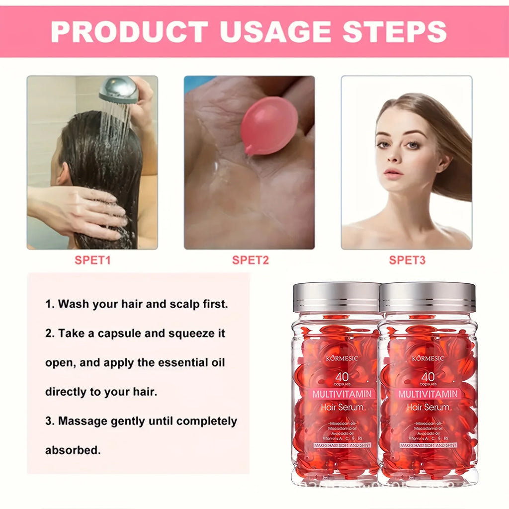 Moroccan Agam Vitamin Oil Hair Care Essence Damaged Nutrition Repair Hair Splitting Improvement Treatment Products 40 Capsules