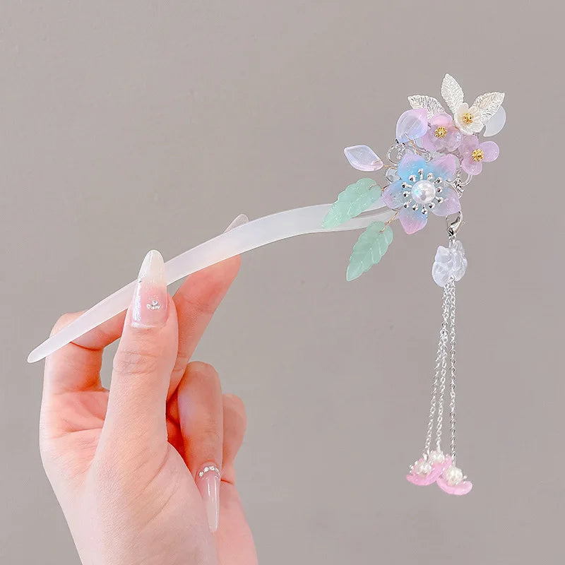 Elegant Chinese Style Hair Clip Tassel Hair Stick Traditional Floral Design Hairstyle Accessory Women Jewelry Hairpin Hairneedle