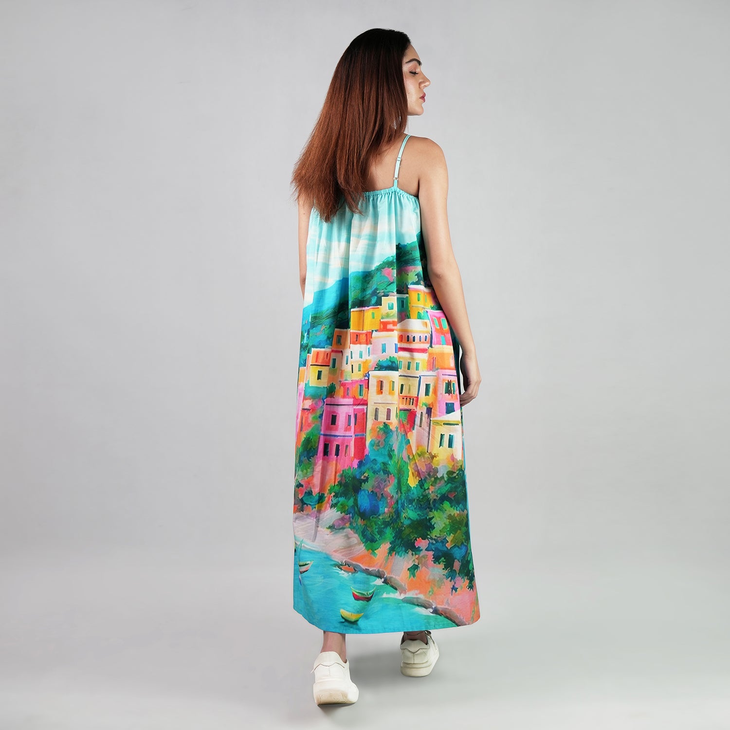 La Dolce Riviera Mediterranean Print Maxi Dress With Pockets - Multicolor-2