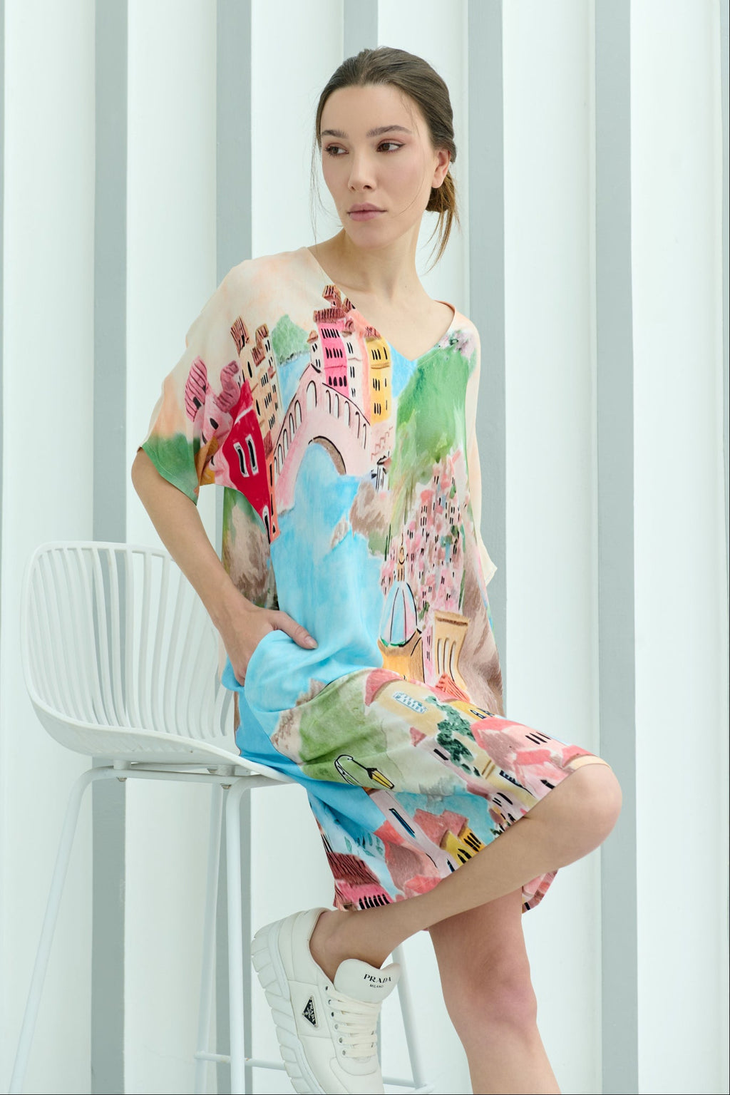 La Riviera Printed Short Kaftan Dress - Pink & Multicolor-1