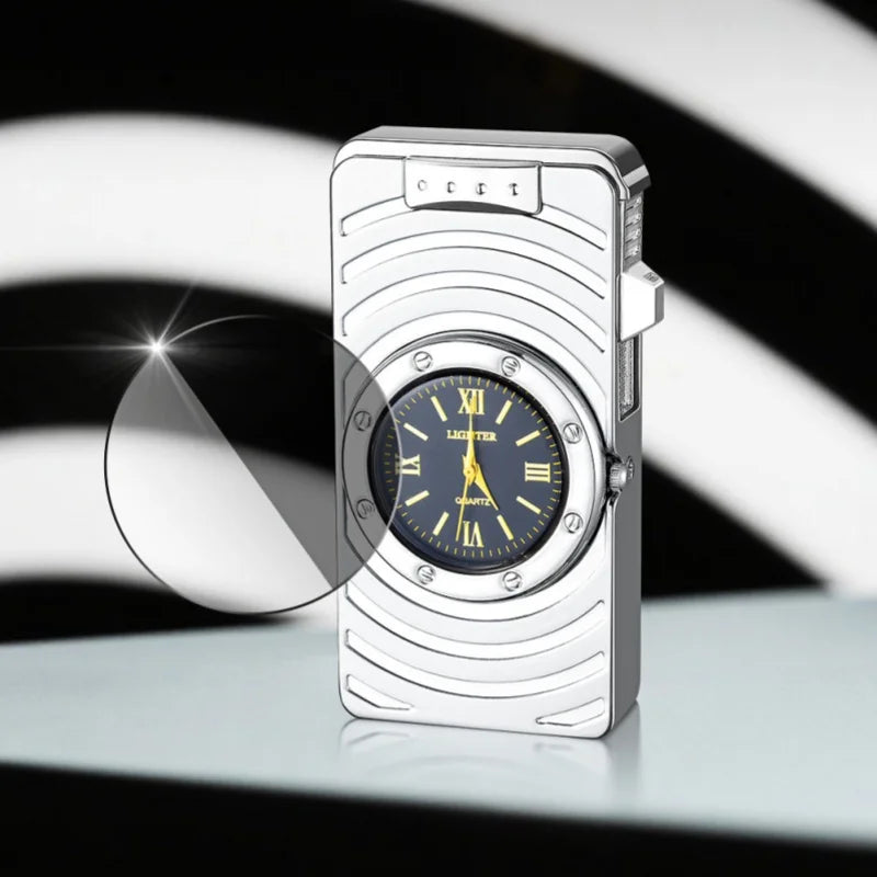 New metal watch inflatable lighter windproof jet flame band embossed quartz dial portable lighter men's smoking gift