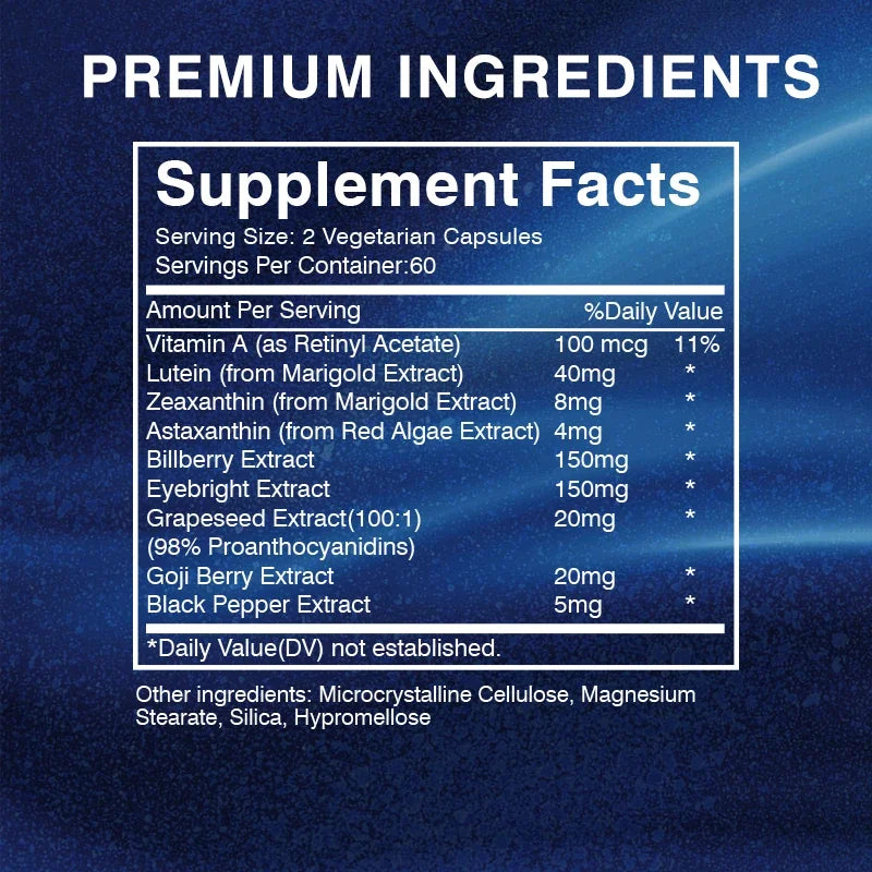 Lutein Supplement - Vitamin A + Bilberry Eyebright + GO JI Wolfberry To Relieve Eye Fatigue and DrynessCapsules