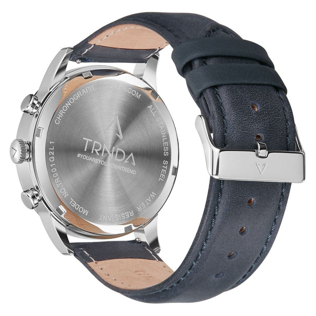 Trnda Men's Stainless Steel Watch, Blue Leather Band | Trnda43bl-3