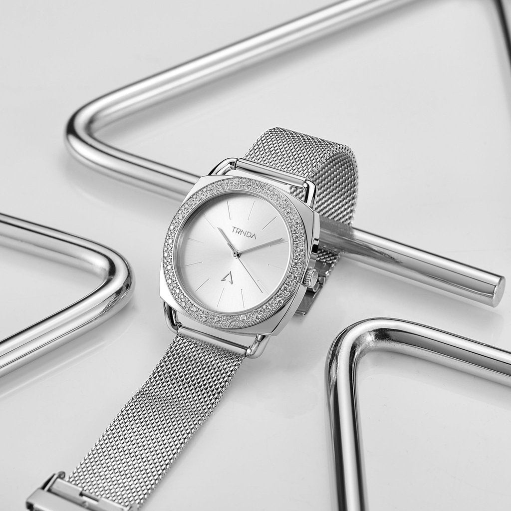 Trnda Women's Stainless Steel Watch, Silver Mesh Band | Trn-35.8s