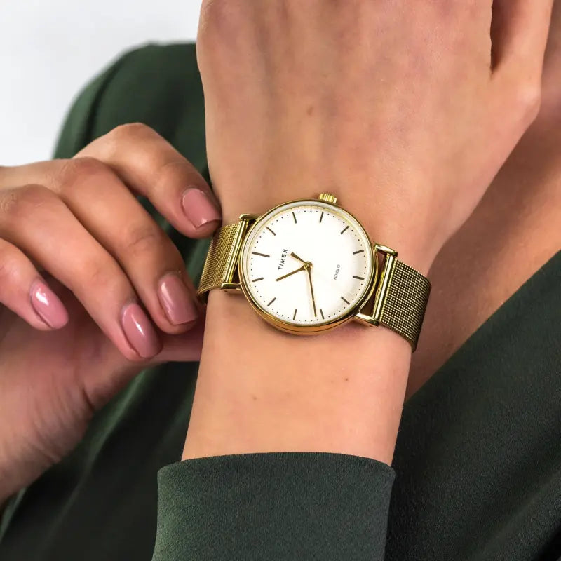 Timex Women's Gold Stainless Steel Watch, Off White Dial | Tw2r26500-3