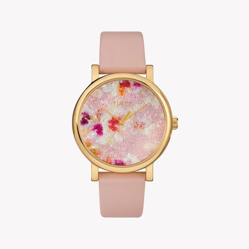Timex Women's Pink Leather Watch, Brass Case | Tw2r66300-0