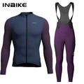 INBIKE Winter Cycling Clothing for Men Fleece Cycling Sets Long Sleeve Jersey with Pockets Long Bicycle Bib Pants for Road Bikes