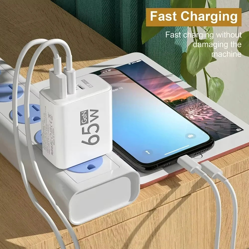 Total 65W USB GaN Charger Quick Charge Mobile Phone Adapter For iPhone Samsung Xiaomi Huawei QC3.0 USB Type C Wall Quick Charger