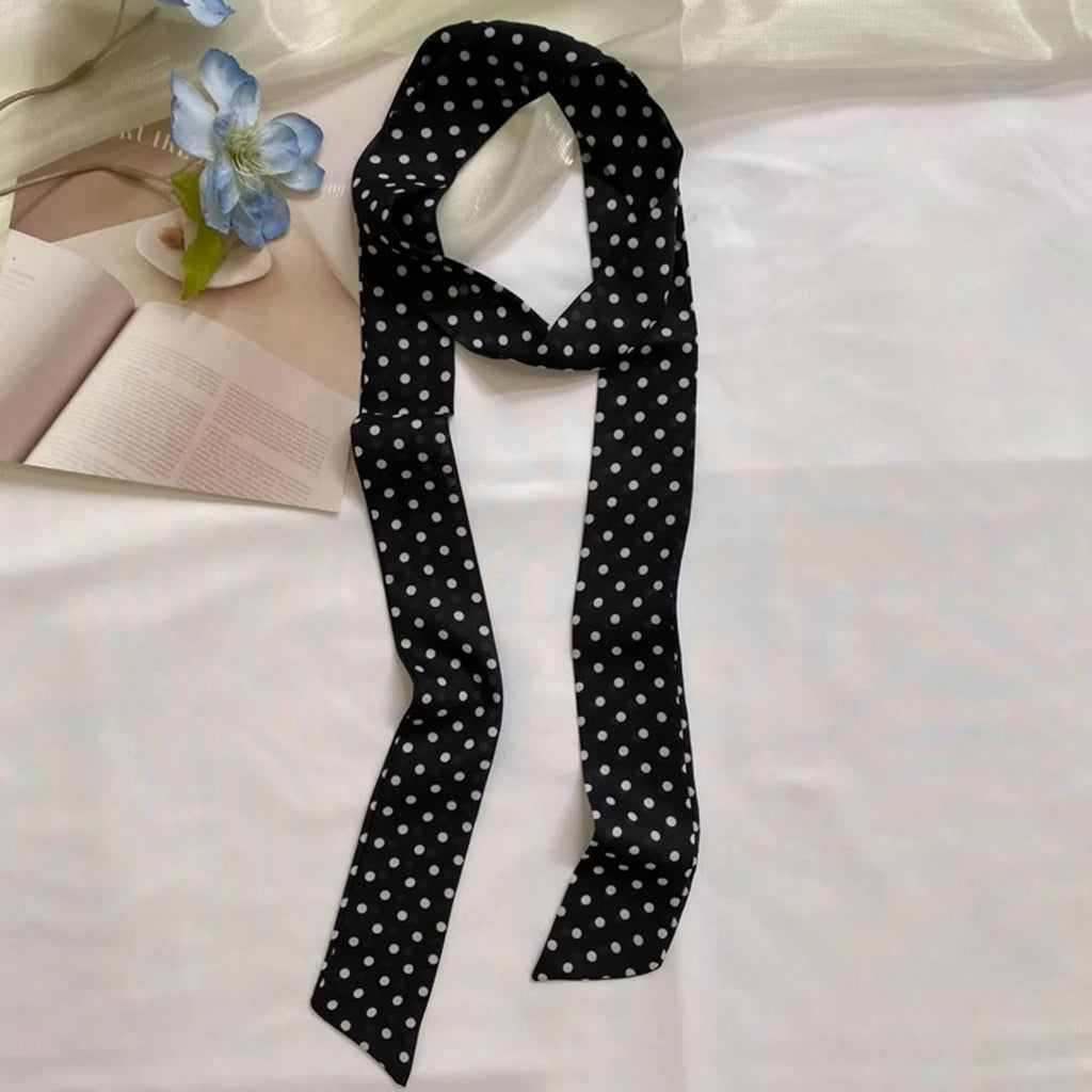 Women Narrow Long Scarf 150x4cm Polka Dot Tie Bag Ribbon Headband Choker Streamer Lady Accessories