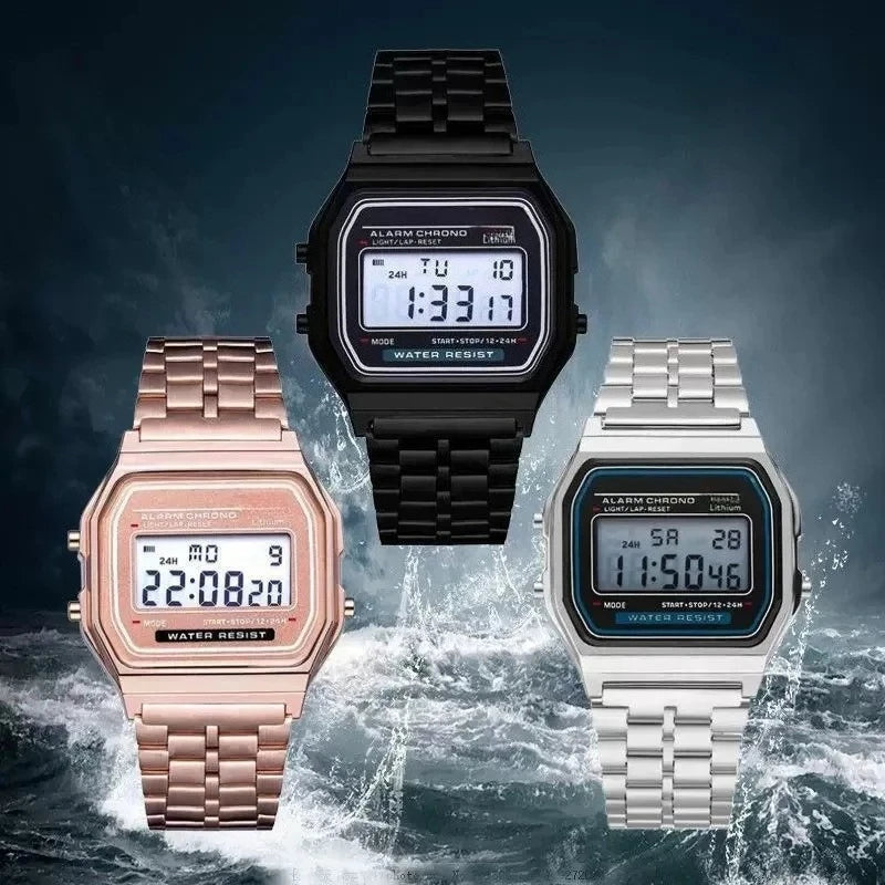 Multifunction LED Digital Sports Wrist Watch Steel Strap for Men And Women Business Electronic Clock
