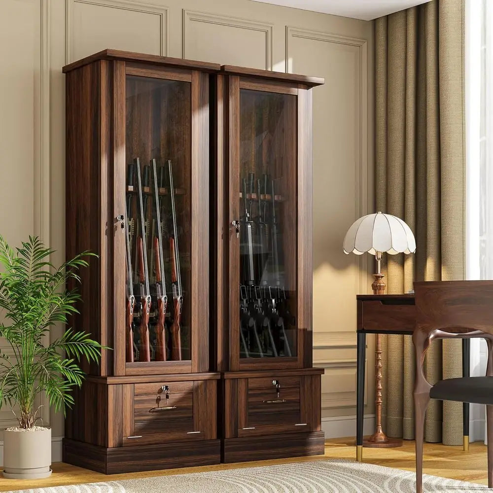 Large Capacity Wooden Gun Cabinet for Multiple Firearms with Quick Access