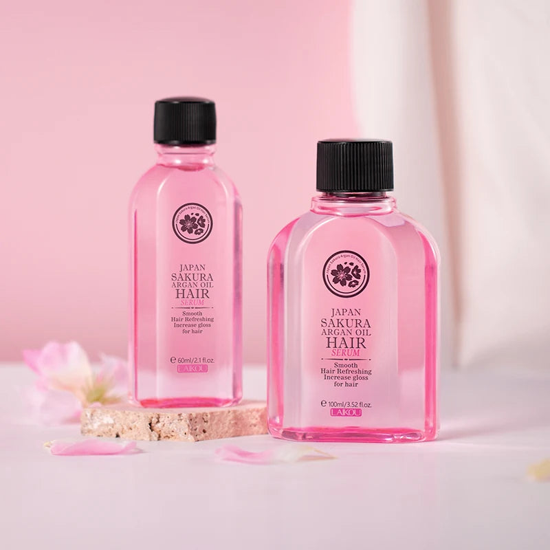 LAIKOU Japan Sakura Argan Hair Serum Nourishing Repair Split Ends Hair Essence (60ml/100ml)