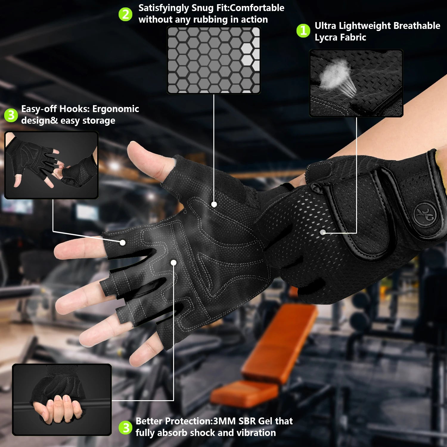 Clearance_MOREOK Workout Gym Gloves Men Women,3MM SBR Pads,Half Finger Weight Lifting Exercise Fitness Gloves for Training,Pull