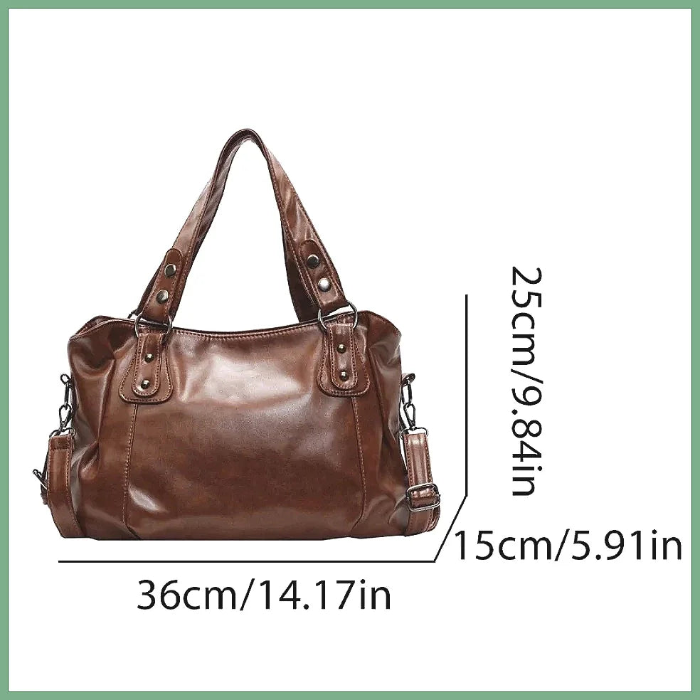 Retro Large Capacity PU Shoulder Bag for Women, Classic Solid Color Crossbody Tote Bag with Roomy Style