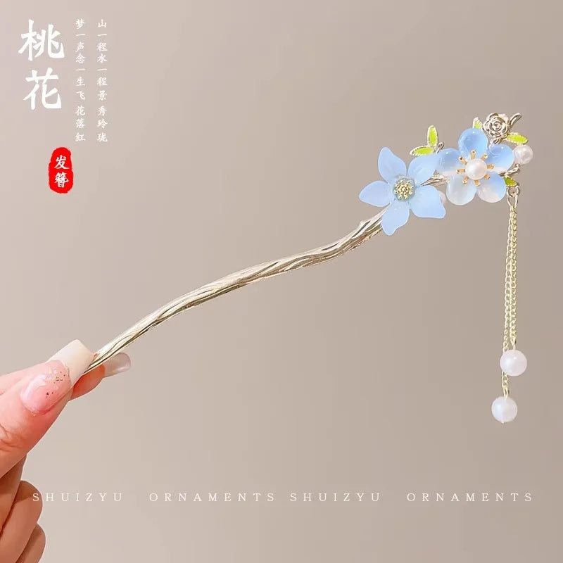 Elegant Chinese Style Hair Clip Tassel Hair Stick Traditional Floral Design Hairstyle Accessory Women Jewelry Hairpin Hairneedle