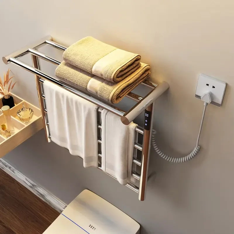 Modern Bathroom Electric Towel Radiator with Storage Rack Electric Heated Towel Rack with Shelf Heating Drying Towel Warmer