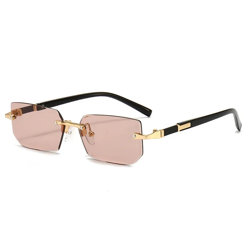 Rimless Rectangle Sunglasses, UV400 Protection Y2K Frameless Sun Glasses, Retro Eyewear for Women & Men