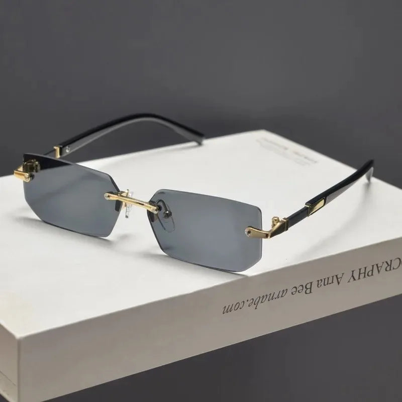 Rimless Rectangle Sunglasses, UV400 Protection Y2K Frameless Sun Glasses, Retro Eyewear for Women & Men