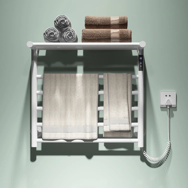 Modern Bathroom Electric Towel Radiator with Storage Rack Electric Heated Towel Rack with Shelf Heating Drying Towel Warmer