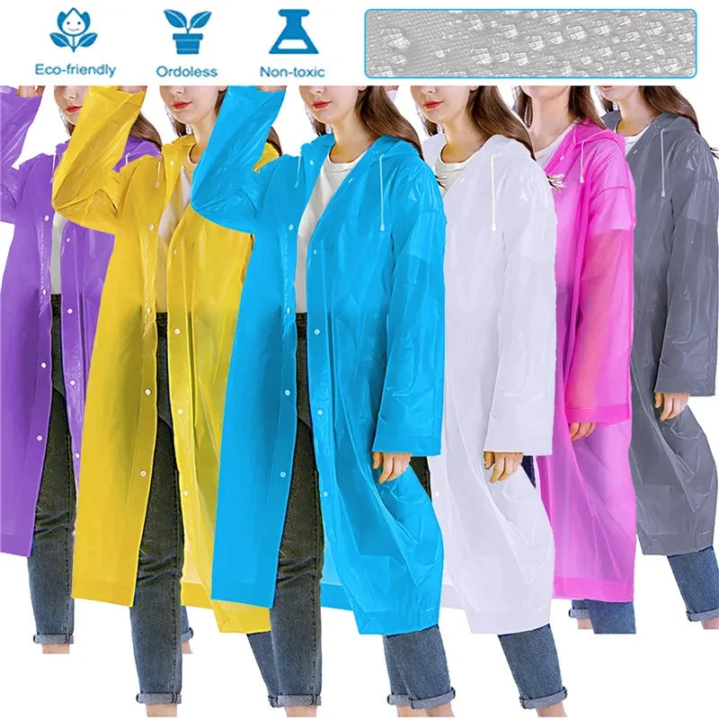 1PC Women Waterproof Long Raincoat Waterproof Hooded EVA Rain Jacket Man Poncho Outside Hiking Rainwear Clothing Men Rain Coat