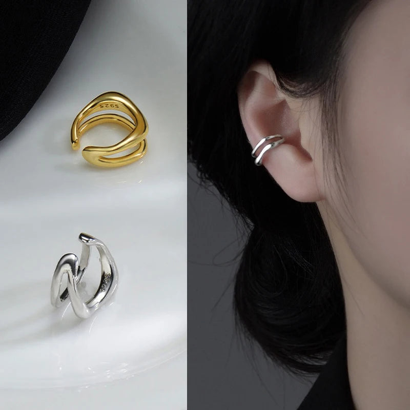 1Pc Ear Cuff Earrings Non-Piercing Double Layer Cuff Ear Clip Earring for Women Fake Cartilage Simple Y2K Jewelry New