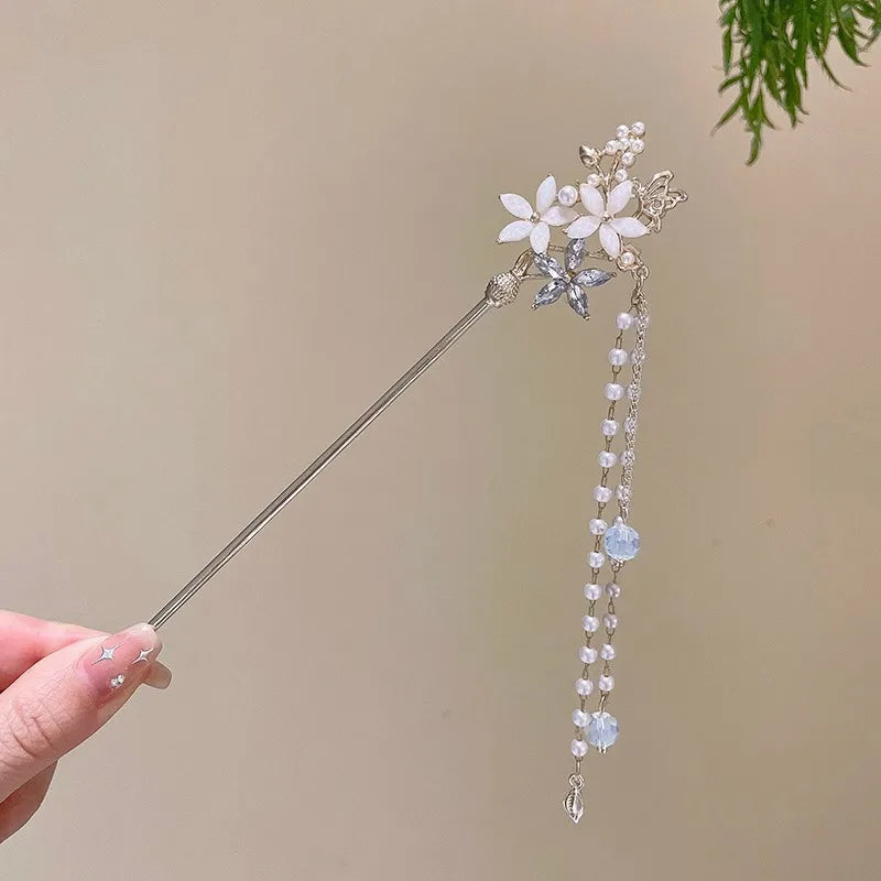 Elegant Chinese Style Hair Clip Tassel Hair Stick Traditional Floral Design Hairstyle Accessory Women Jewelry Hairpin Hairneedle