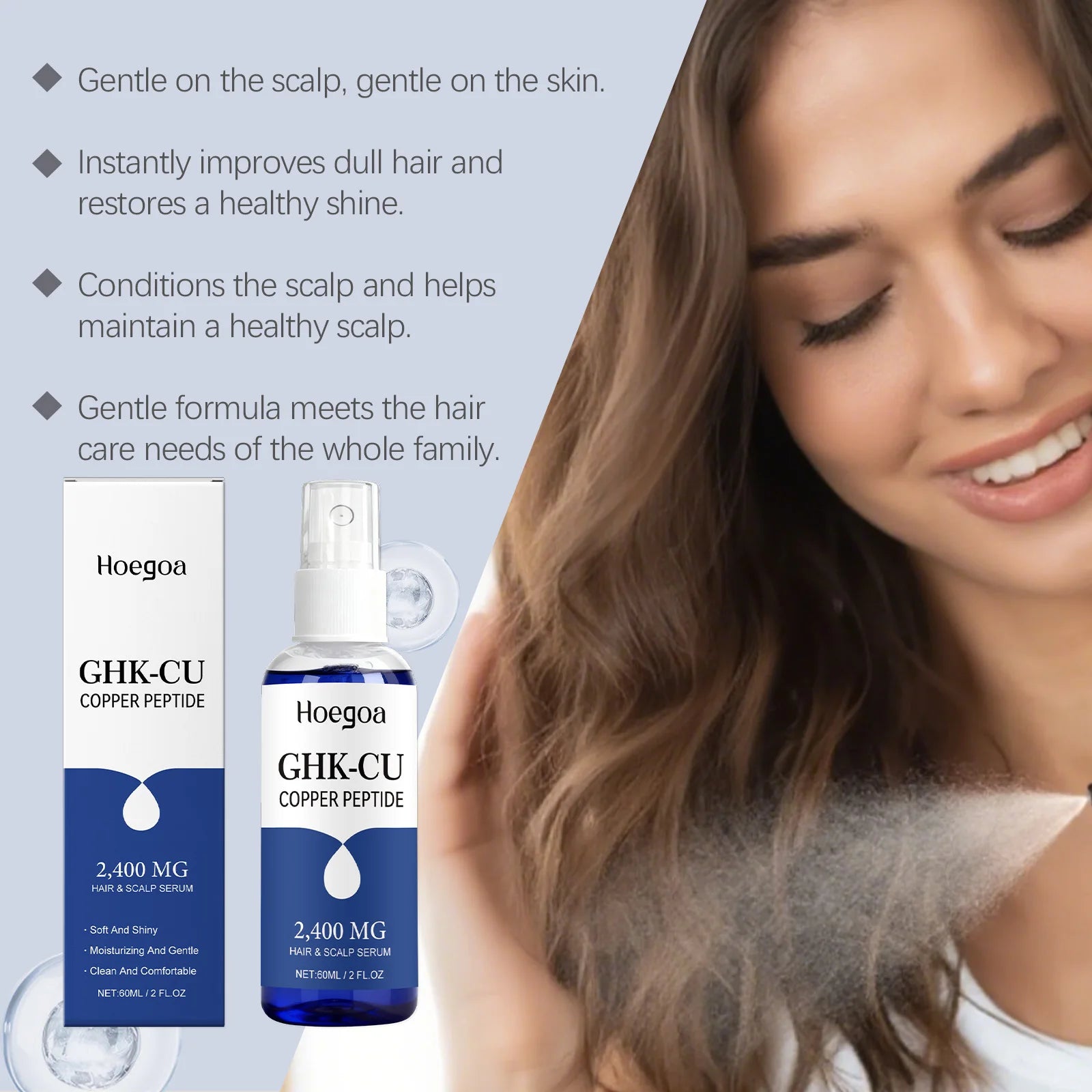 Copper peptide hair and scalp serum, lightweight, moisturizing, refreshing, non-greasy, everyday care essence