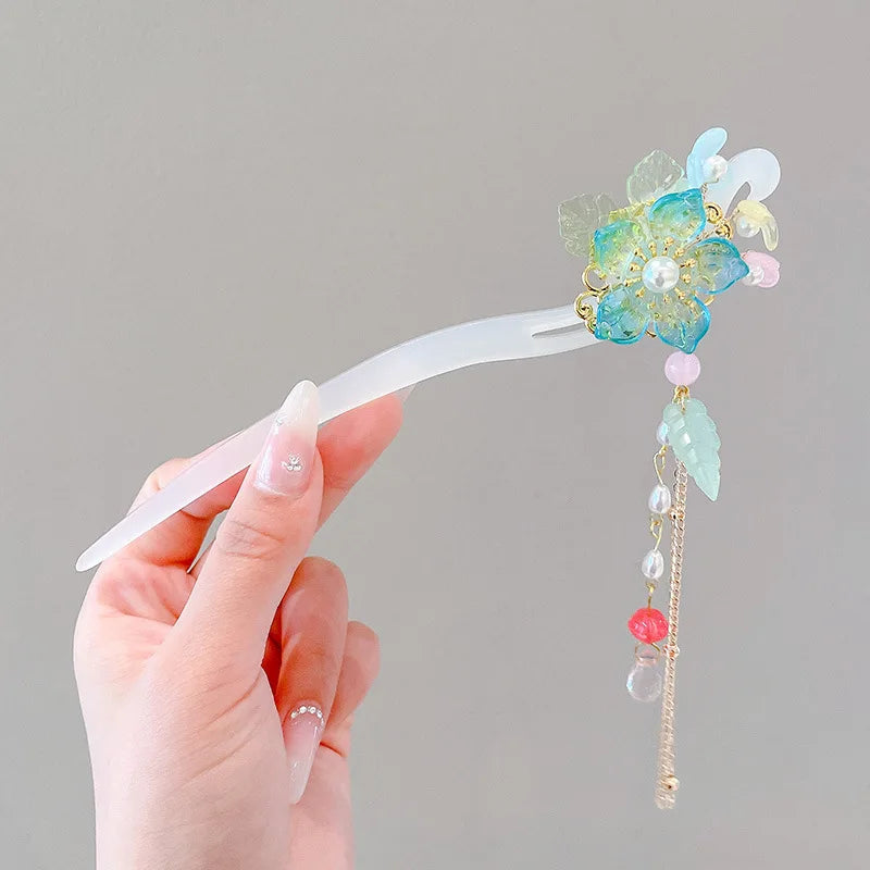 Elegant Chinese Style Hair Clip Tassel Hair Stick Traditional Floral Design Hairstyle Accessory Women Jewelry Hairpin Hairneedle