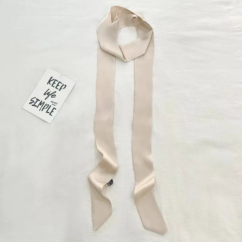 Korean Style 190*5cm Women Plain Chiffon Silk Scarf Solid Color Long Hairband Versatile Decorative Streamer Bag Tie Satin Ribbon