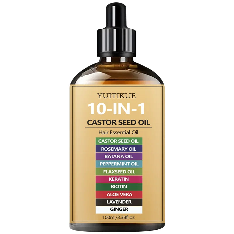 10-in-1 Castor Hair Essential Oil 100ml - Nourishing Scalp Oil with Batana, Peppermint & Biotin